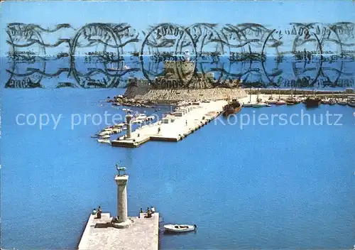 Rhodos Rhodes aegaeis Eingang Hafen Mandraki Kat. 