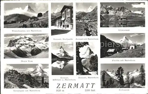 Zermatt VS Winkelmatten Matterhorn Dorfpartie Schwarzsee Monte Rosa Riffelsee Findeln Gornergrat Gruensee Kat. Zermatt