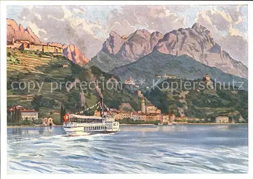 Lago di Lugano San Mamette Castello Kuenstlerkarte Kat. Italien
