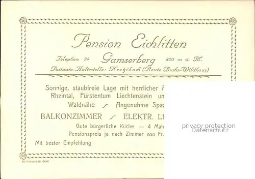 Gamserberg Pension Eichlitten Saxerluecke Hohenhaeuser / Gams /Bz. Werdenberg