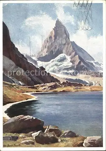 Matterhorn VS Kuenstlerkarte Edo von Handel Mazetti mit Riffelsee Kat. Matterhorn