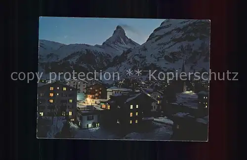 Zermatt VS Dorfpartie am Abend mit Matterhorn Kat. Zermatt