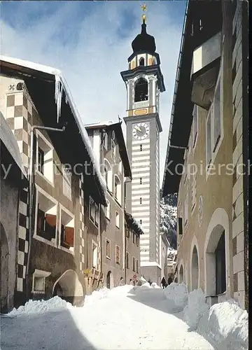 Engadin GR Kirche Strassenansicht Winter / St Moritz /Bz. Maloja