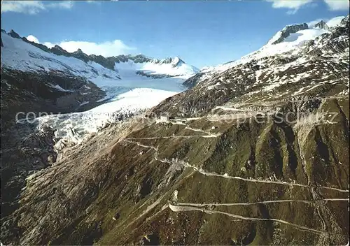 Furkapass mit Rhonegletscher Fliegeraufnahme / Furka /Rg. Gletsch