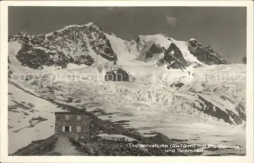 Tschiervahuette mit Piz Bernina und Scerscen / Tschierva /Rg. Inn