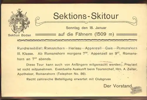 Kreuzlingen TG Sektion Bodan Sektions Skitour auf die Faehnern Einladung Kat. Kreuzlingen