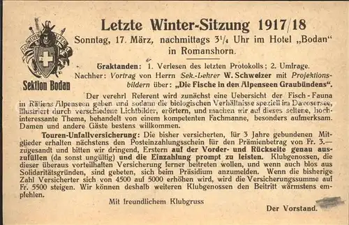 Kreuzlingen TG Sektion Bodan Letzte Wintersitzung 1917 Kat. Kreuzlingen