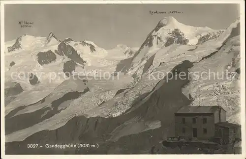 Gandegghuette mit Mt Rose und Lyskamm Kat. Zermatt VS