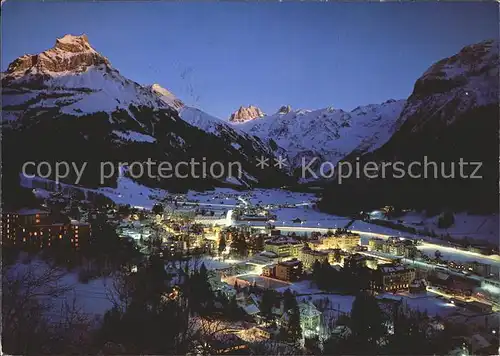 Engelberg OW mit Hahnen und Spannoerter Nachtaufnahme Kat. Engelberg