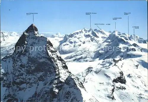 Matterhorn VS mit Monte Rosa Breithorn Lyskamm Castor und Pollux Kat. Matterhorn