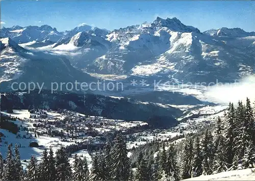 Villars Chesieres Vue generale au fond le Glacier du Trient Mont Blanc et Dent du Midi / Villars /Rg. Les Mosses