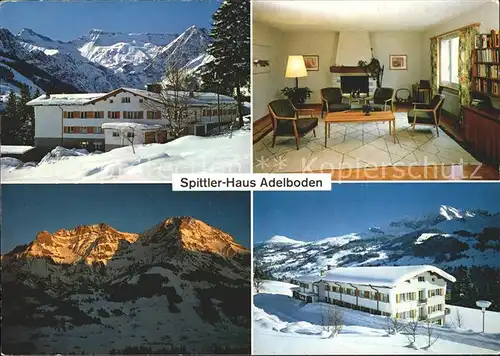 Adelboden Spittler Haus Kaminzimmer Bergspitzen in der Abendsonne Kat. Adelboden