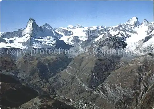 Zermatt VS mit Matterhorn Mont Blanc Dt Blanche Fliegeraufnahme Kat. Zermatt