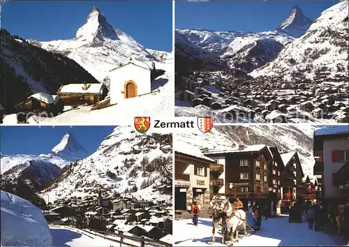Zermatt VS Matterhorn Ortsansicht Dorfpartie Pferdeschlitten Kat. Zermatt
