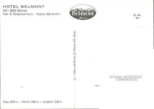 Muerren BE Hotel Belmont Almhuette Alpensicht Kat. Muerren