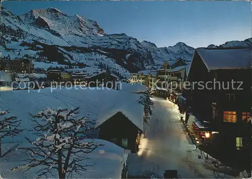 Wengen BE mit Jungfrau und Breithorn bei Nacht Kat. Wengen