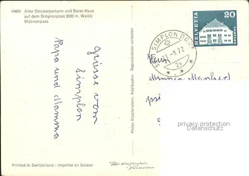 Simplonpass Alter Stockalperturm und Baral Haus mit Bistinenpass / Simplon  /Bz. Brig