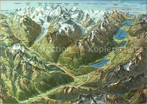 Engadin GR Panoramakaarte mit Seen  / St Moritz /Bz. Maloja