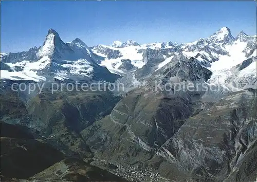 Zermatt VS Fliegeraufnahme mit Matterhorn Mont Blanc Dt. Blanche Kat. Zermatt