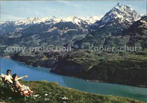 Amden SG Blick vom Durchschlaege auf Walensee Kerenzerberg Muertschenstock Kat. Amden