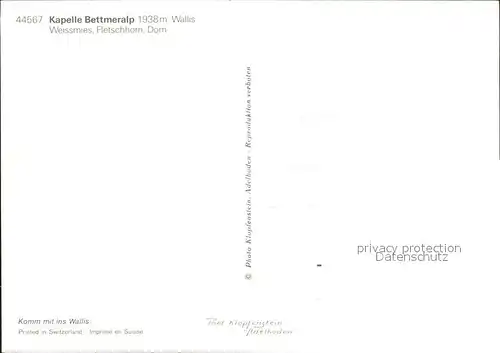 Bettmeralp VS Kapelle mit Weissmies Fletschhorn Dom Kat. Bettmeralp