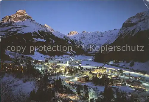 Engelberg OW am Abend mit Hahnen Spannorter  Kat. Engelberg