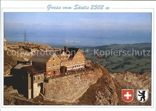 Saentis AR Berggasthaus mit Bodensee Fliegeraufnahme Kat. Saentis
