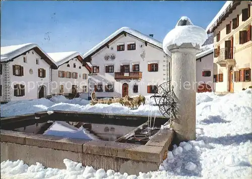 Scuol Tarasp Vulpera Dorfplatz Schafe Brunnen / Scuol /Bz. Inn