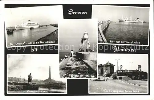 Ijmuiden Kop van de Pier Vissersmonument Brug MS Oranje Passagierschiff Kat. Niederlande