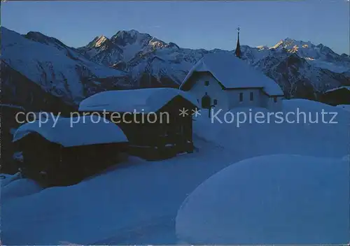 Bettmeralp VS Winteridyll Sonnenaufgang Dorfpartie Kapelle Weissmies Fletschhorn Dom Kat. Bettmeralp