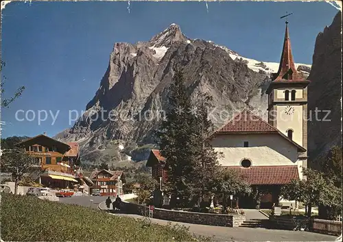 Grindelwald mit Kirche und Wetterhorn Kat. Grindelwald