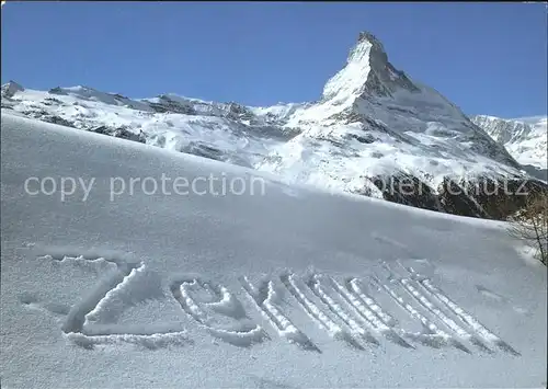 Zermatt VS in Schnee geschrieben mit Matterhorn Kat. Zermatt