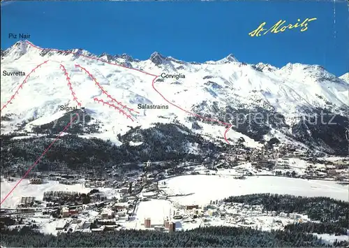 St Moritz GR Panorama mit Skigebiet Kat. St Moritz