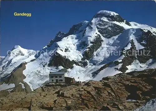 Gandegghuette mit Liskamm und Breithorn Kat. Zermatt VS