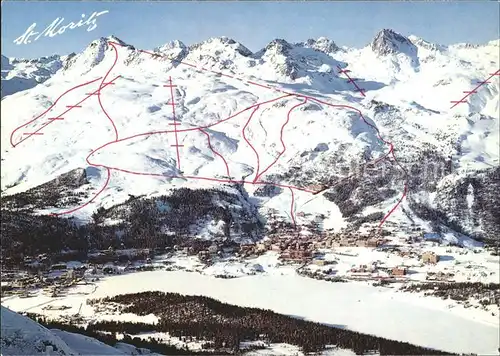 St Moritz GR mit Corviglia und Piz Nair Loipenplan Kat. St Moritz