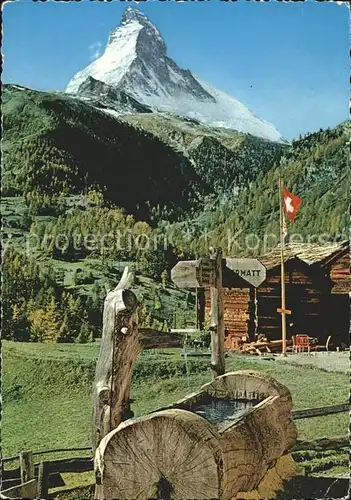 Zermatt VS Brunnentrog Wegweiser Huette Matterhorn Kat. Zermatt