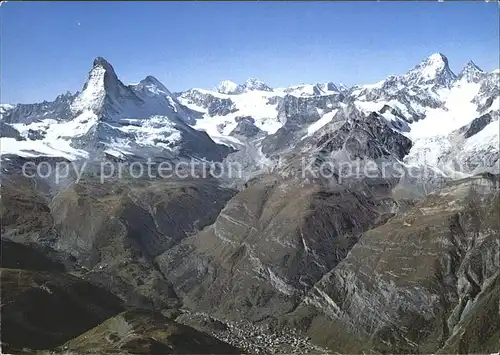 Zermatt VS mit Matterhorn Mont Blanc Dt Blance Fliegeraufnahme Kat. Zermatt