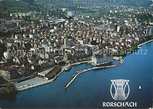 Rorschach Bodensee mit Hafen und Kornhaus Fliegeraufnahme Kat. Rorschach