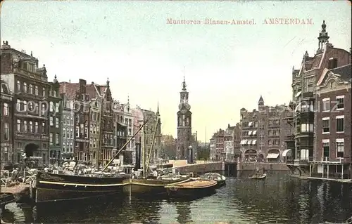 Amsterdam Niederlande Munttoren Binnen Amstel Schiff Kat. Amsterdam