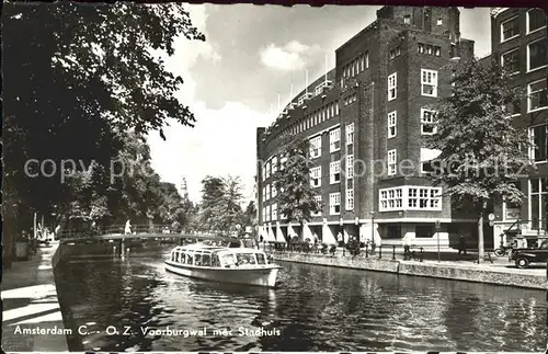 Amsterdam Niederlande O.Z. Voorburgwal met Stadhuis Ausflugsboot Kat. Amsterdam