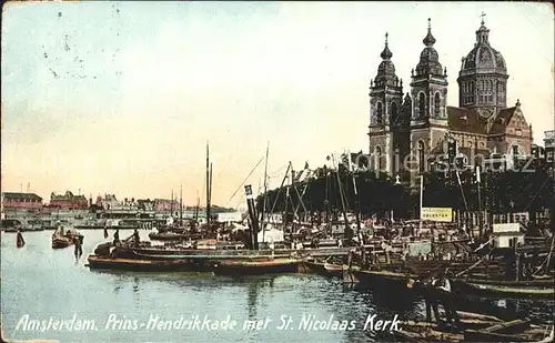 Amsterdam Niederlande Prins Hendrikkade St Nicolaas Kerk Schiffe Kat. Amsterdam