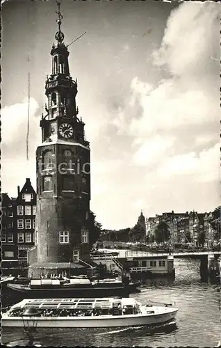 Amsterdam Niederlande Montelbaanstoren Oude Schans Ausflugsboot Kat. Amsterdam