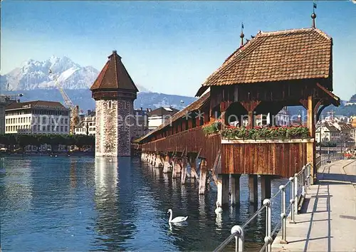 Luzern LU Kapellbruecke mit Wasserturm / Luzern /Bz. Luzern City
