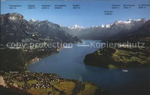Vierwaldstaettersee SZ Blick vom Urmiberg Morschach Seelisberg Alpenpanorama Kat. Brunnen