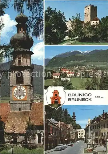 Bruneck Kirche Burg Strassenpartie Brunnen Alpenpanorama Kat. Pustertal