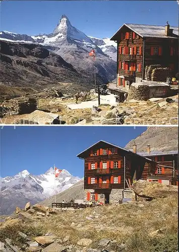 Zermatt VS Berg und Skihuette Fluhalp Terrasse Kat. Zermatt