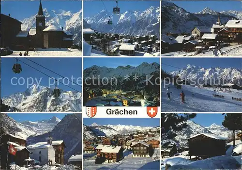 Graechen VS Orts und Teilansichten Seilbahn Kirche Kat. Graechen