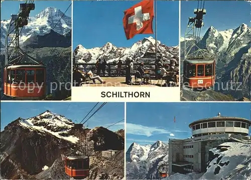 Muerren BE Schilthornbahn Drehrestaurant Bergstation Piz Gloria Alpenpanorama Flagge Aussichtsplattform Kat. Muerren