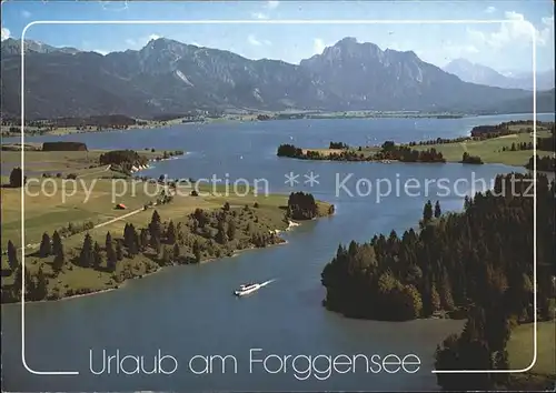 Fuessen Allgaeu Forggensee Blick gegen Tegelberg und Saeuling Fliegeraufnahme Kat. Fuessen