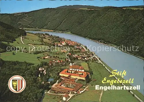 Engelhartszell Donau Oberoesterreich Stift Trappistenkloster Engelszell Wappen Fliegeraufnahme / Engelhartszell /Innviertel